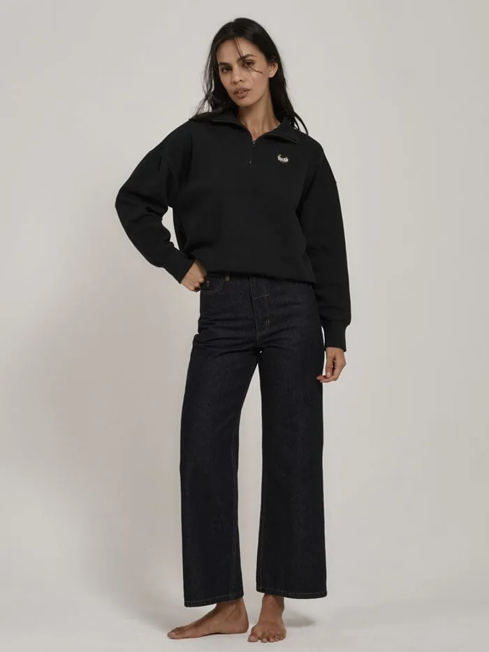 Womens Animal House Quarter Zip Pullover Washed Black Thrills Sweaters and Fleece