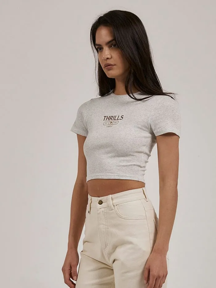 Womens Bad Habits Club Baby Tee White Marle Thrills Tops and Tees