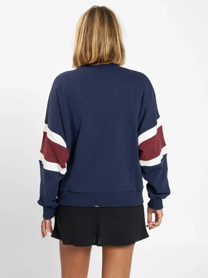 Womens Emblem Panel Super Slouch Crew Navy Thrills Sweaters and Fleece