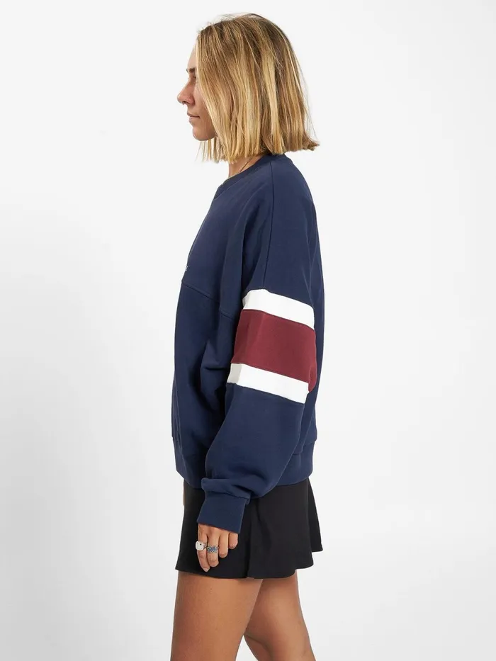 Womens Emblem Panel Super Slouch Crew Navy Thrills Sweaters and Fleece