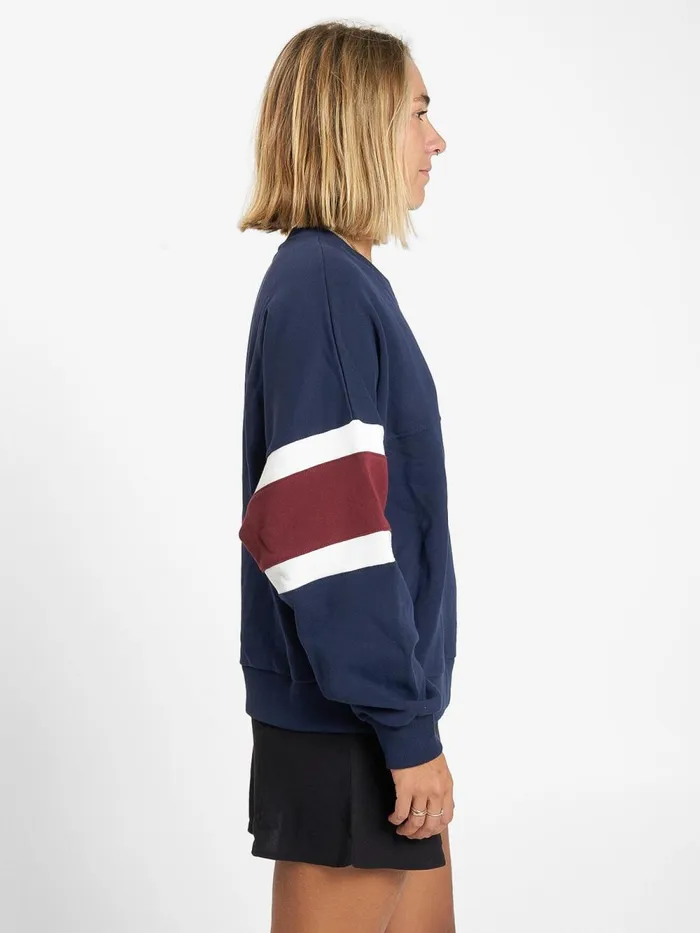 Womens Emblem Panel Super Slouch Crew Navy Thrills Sweaters and Fleece
