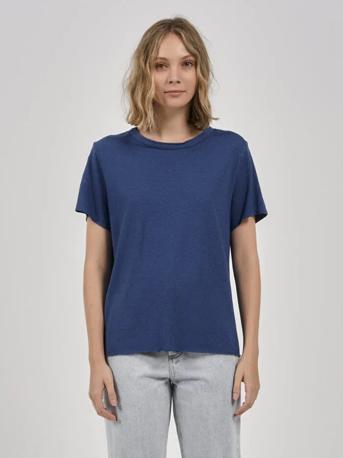 Womens Hemp Lightweight Relaxed Tee Botanical Blue Thrills Tops and Tees