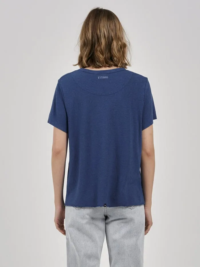 Womens Hemp Lightweight Relaxed Tee Botanical Blue Thrills Tops and Tees