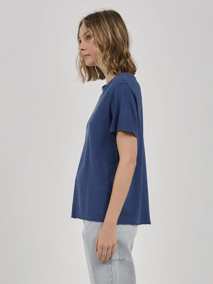 Womens Hemp Lightweight Relaxed Tee Botanical Blue Thrills Tops and Tees