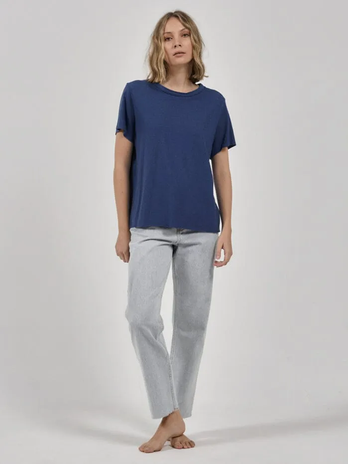 Womens Hemp Lightweight Relaxed Tee Botanical Blue Thrills Tops and Tees