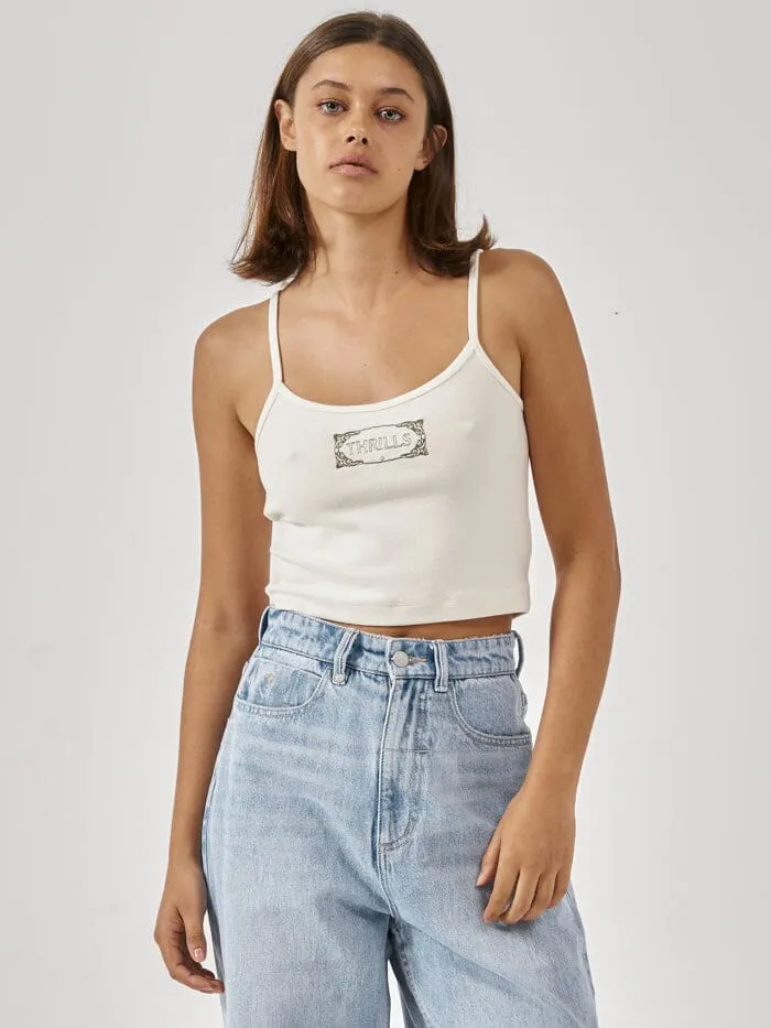 Womens Inlay Crop Bound Tank Heritage White Thrills Tops and Tees