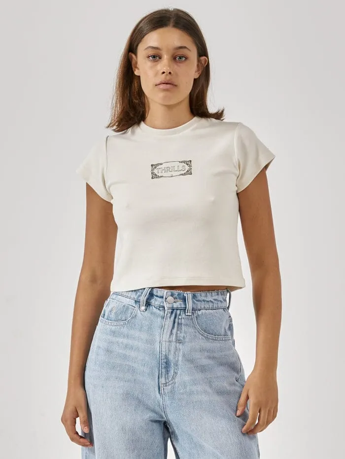 Womens Inlay Mini Tee Heritage White Thrills Tops and Tees