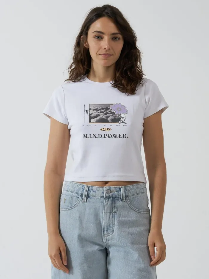 Womens Mind Power Mini Tee White Thrills Tops and Tees