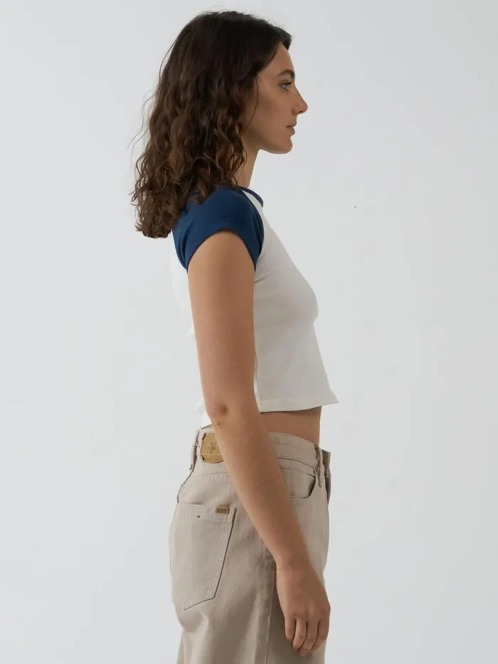 Womens Oblique Raglan Tee Sea Blue Thrills Tops and Tees