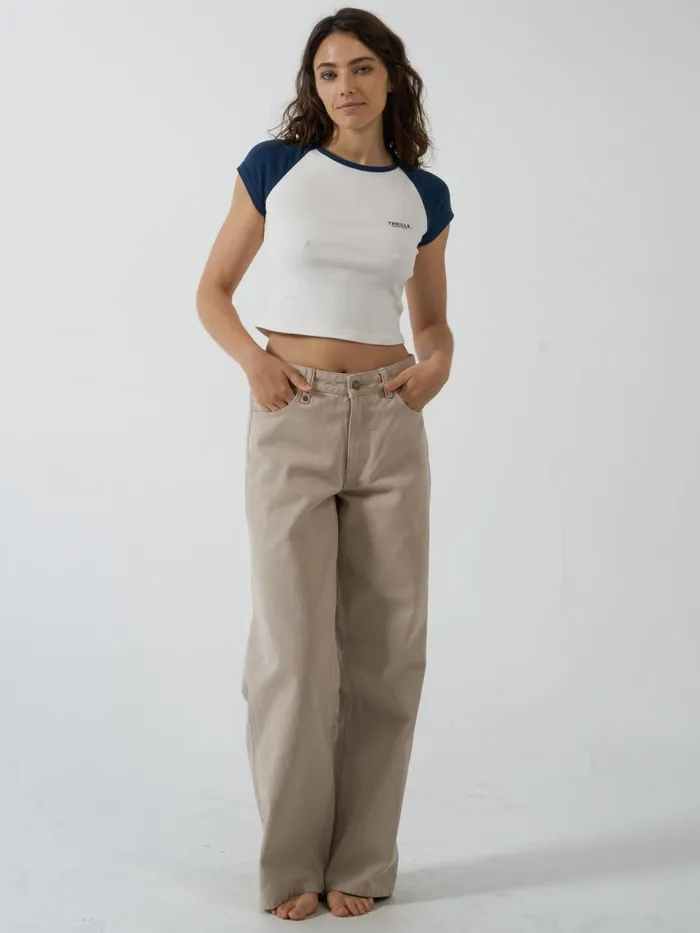 Womens Oblique Raglan Tee Sea Blue Thrills Tops and Tees