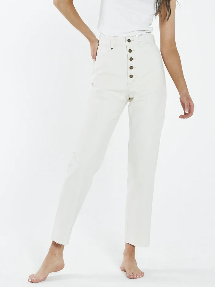 Womens Paige Button Jean Shady White Thrills High Waisted Jeans