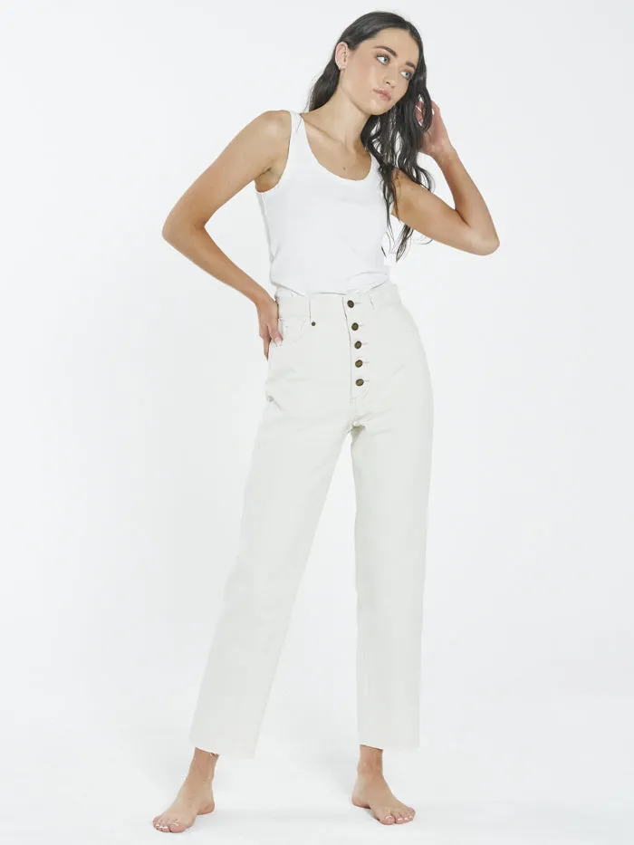Womens Paige Button Jean Shady White Thrills High Waisted Jeans
