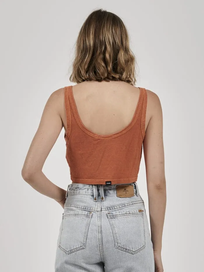 Womens Paradise Hemp Crop Retro Tank Dusty Clay Thrills Tops and Tees