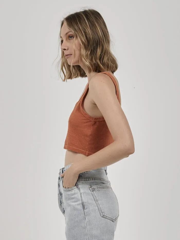 Womens Paradise Hemp Crop Retro Tank Dusty Clay Thrills Tops and Tees