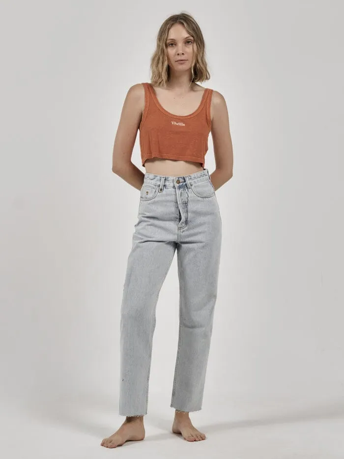 Womens Paradise Hemp Crop Retro Tank Dusty Clay Thrills Tops and Tees