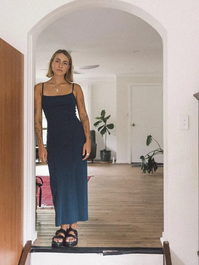 Womens Rib Seam Dress Sea Blue Thrills Dresses