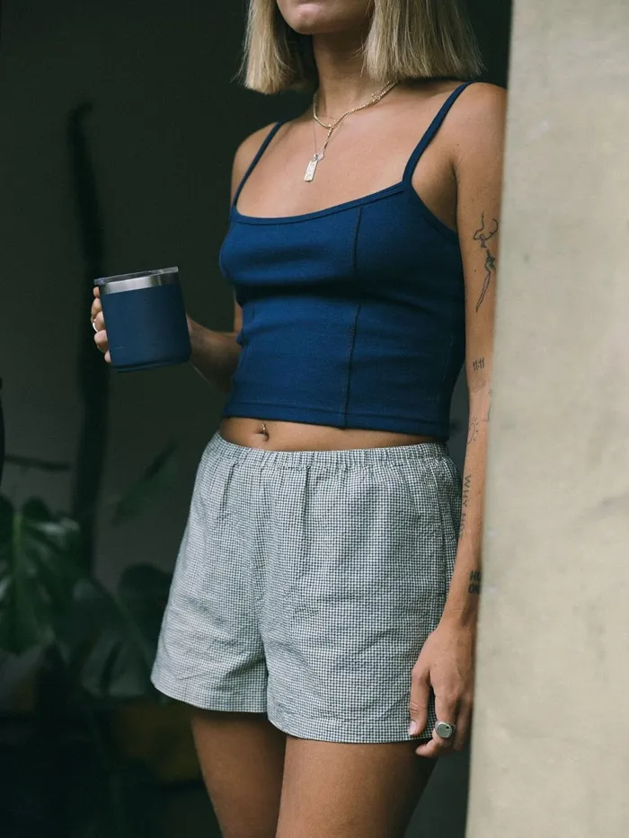 Womens Rib Seam Tank Sea Blue Thrills Tops and Tees