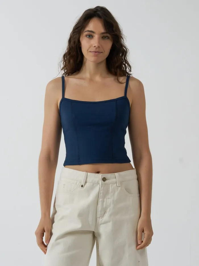 Womens Rib Seam Tank Sea Blue Thrills Tops and Tees