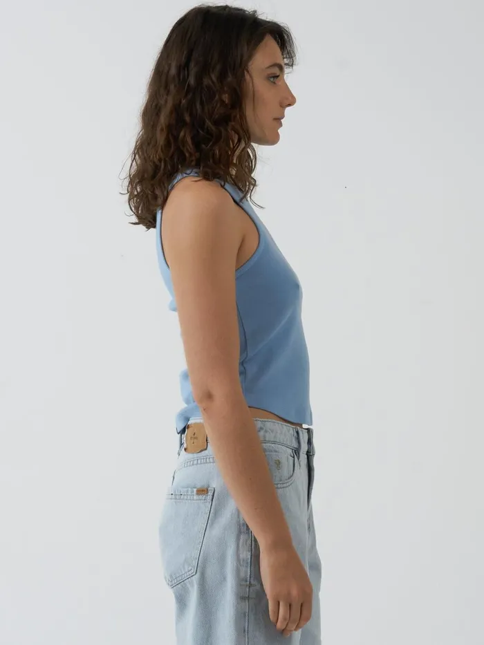 Womens Split Decision Curve Tank Sea Blue Thrills Tops and Tees