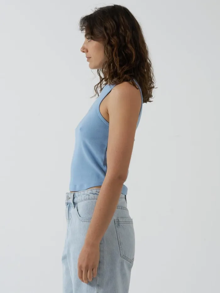 Womens Split Decision Curve Tank Sea Blue Thrills Tops and Tees