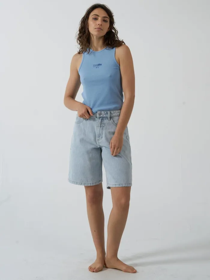 Womens Split Decision Curve Tank Sea Blue Thrills Tops and Tees