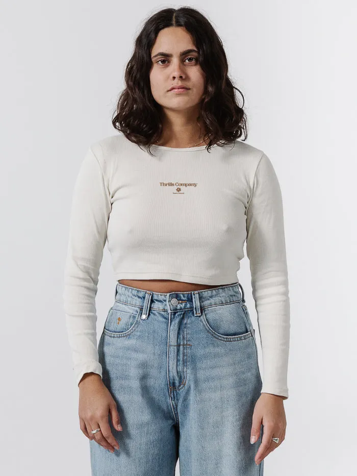 Womens Super Natural LS Super Crop Rib Tee Heritage White Thrills Tops and Tees