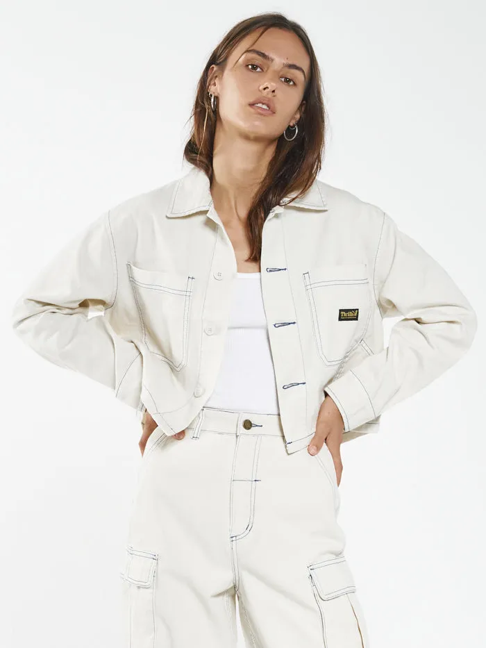 Womens Union Crop Overshirt Tofu Cobalt Thrills Jackets