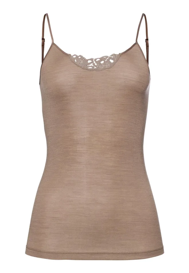 Wool And Silk Camisole With Embroidery Taupe Women HANRO Camisoles