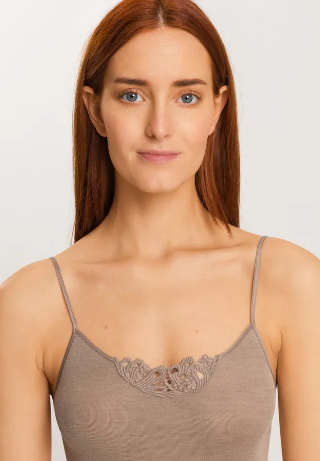 Wool And Silk Camisole With Embroidery Taupe Women HANRO Camisoles