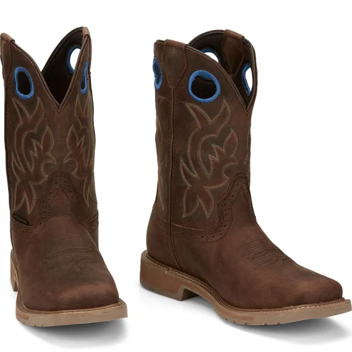 Work Men Justin Boots All Around 11034 Waterproof Work Boot Brown