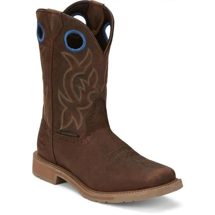 Work Men Justin Boots All Around 11034 Waterproof Work Boot Brown