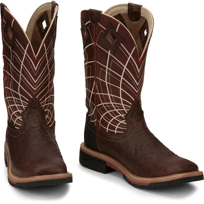 Work Men Justin Boots Derrickman 12034 Waterproof Work Boot Brown Ostrich Print 040brown041 Work Men Justin Boots Derrickman 12034 Waterproof Work Boot Brown Ostrich Print 040brown041