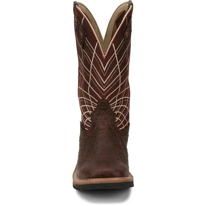Work Men Justin Boots Derrickman 12034 Waterproof Work Boot Brown Ostrich Print 040brown041