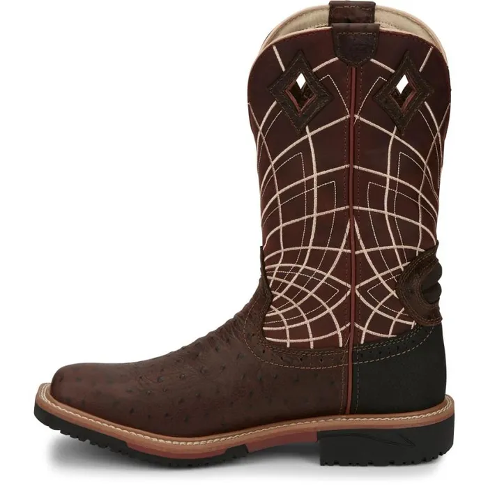 Work Men Justin Boots Derrickman 12034 Waterproof Work Boot Brown Ostrich Print 040brown041