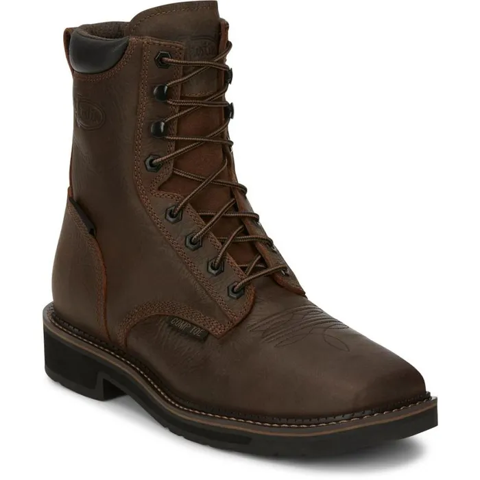 Work Men Justin Boots Driller 8034 Composite Toe Waterproof LaceUp Work Boot Aged Brown 040brown041