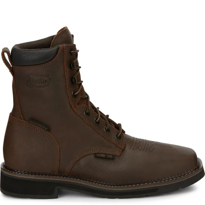 Work Men Justin Boots Driller 8034 Composite Toe Waterproof LaceUp Work Boot Aged Brown 040brown041