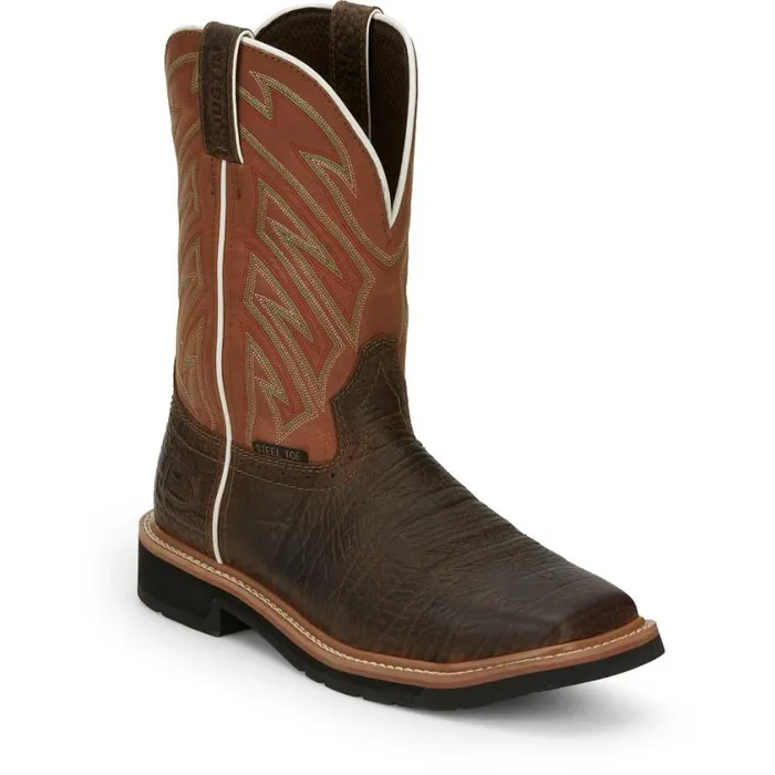 Work Men Justin Boots Electrician 11034 Steel Toe Work Boot Brown