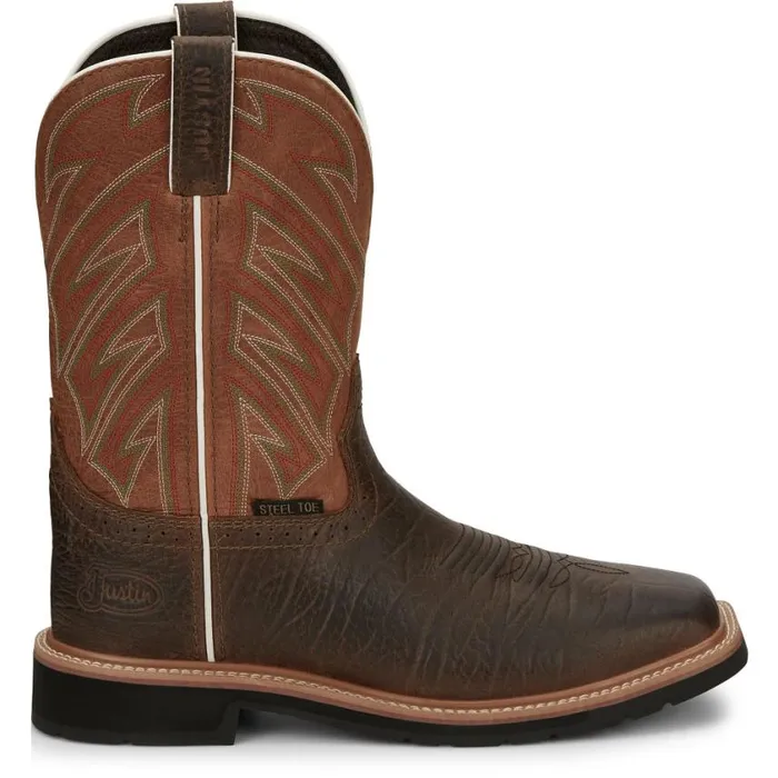 Work Men Justin Boots Electrician 11034 Steel Toe Work Boot Brown