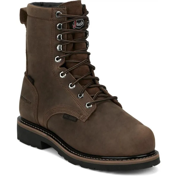 Work Men Justin Boots Pulley 8034 Nano Comp Met Guard Waterproof Whiskey Brown 040brown041