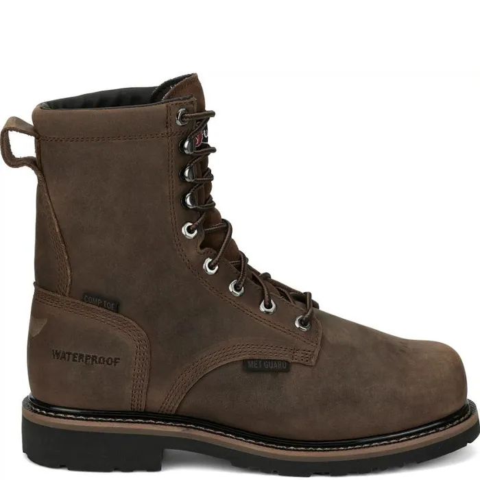 Work Men Justin Boots Pulley 8034 Nano Comp Met Guard Waterproof Whiskey Brown 040brown041