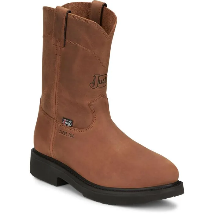 Work Men Justin Boots RoundUp 10 Round Steel Toe Work Boot Aged Bark Brown 040brown041