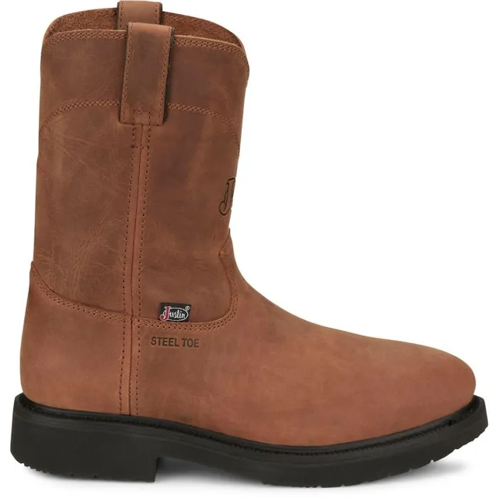 Work Men Justin Boots RoundUp 10 Round Steel Toe Work Boot Aged Bark Brown 040brown041