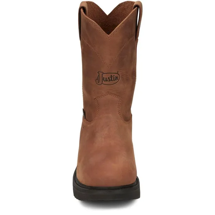 Work Men Justin Boots RoundUp 10 Round Steel Toe Work Boot Aged Bark Brown 040brown041