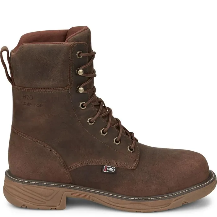 Work Men Justin Boots Rush 8034 Lace UP Nano Comp Toe Waterproof Pecan Brown 040brown041
