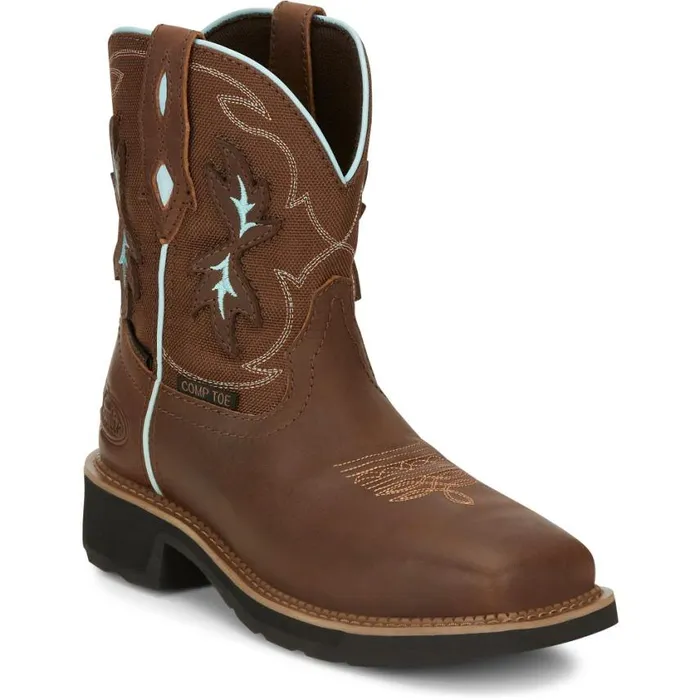 Work Women Justin Boots Chisel 8034 Nano Composite Toe Waterproof Work Boot Mocha 040brown041