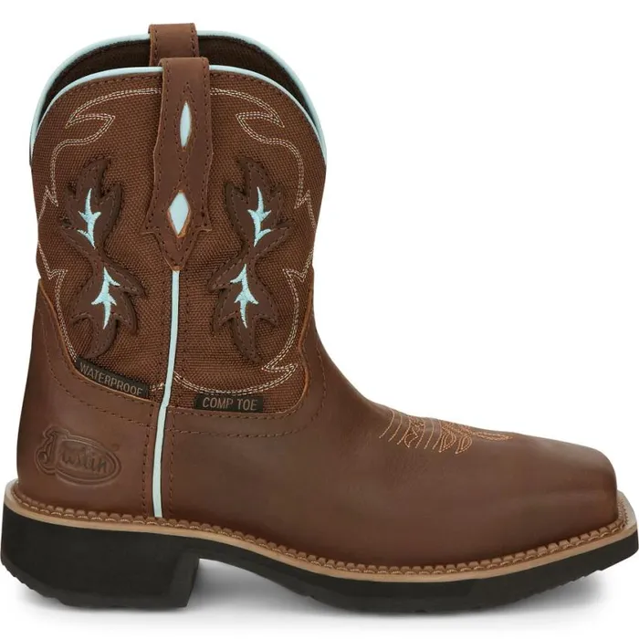 Work Women Justin Boots Chisel 8034 Nano Composite Toe Waterproof Work Boot Mocha 040brown041