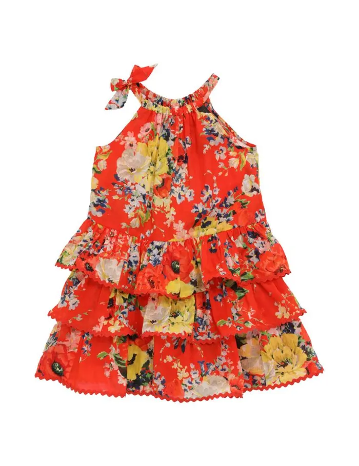 Zimmermann Clothing Alight Tiered Halter Dress Red Floral 8211 Kids