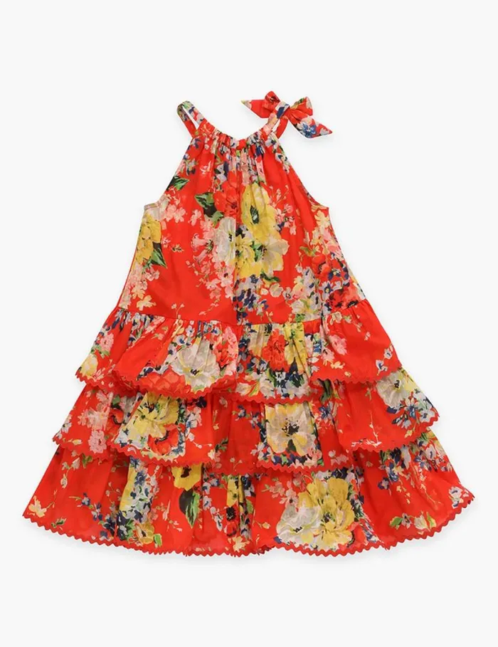 Zimmermann Clothing Alight Tiered Halter Dress Red Floral 8211 Kids