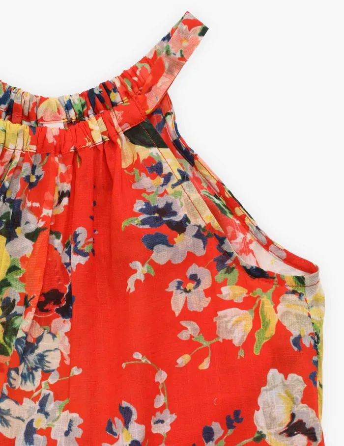 Zimmermann Clothing Alight Tiered Halter Dress Red Floral 8211 Kids