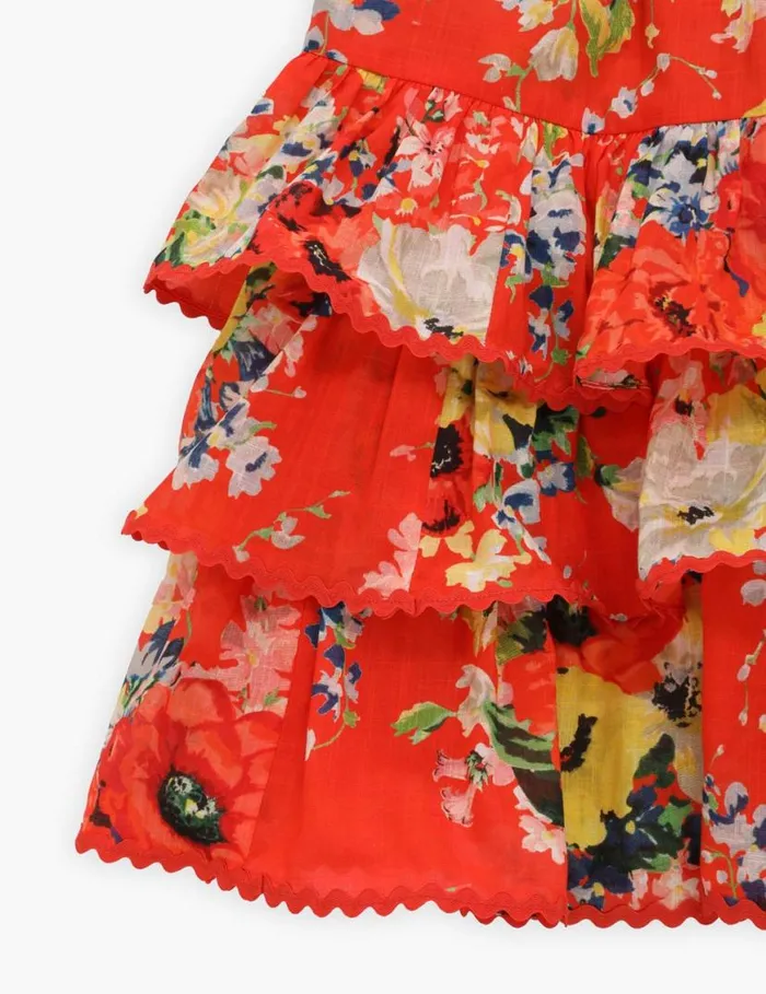 Zimmermann Clothing Alight Tiered Halter Dress Red Floral 8211 Kids